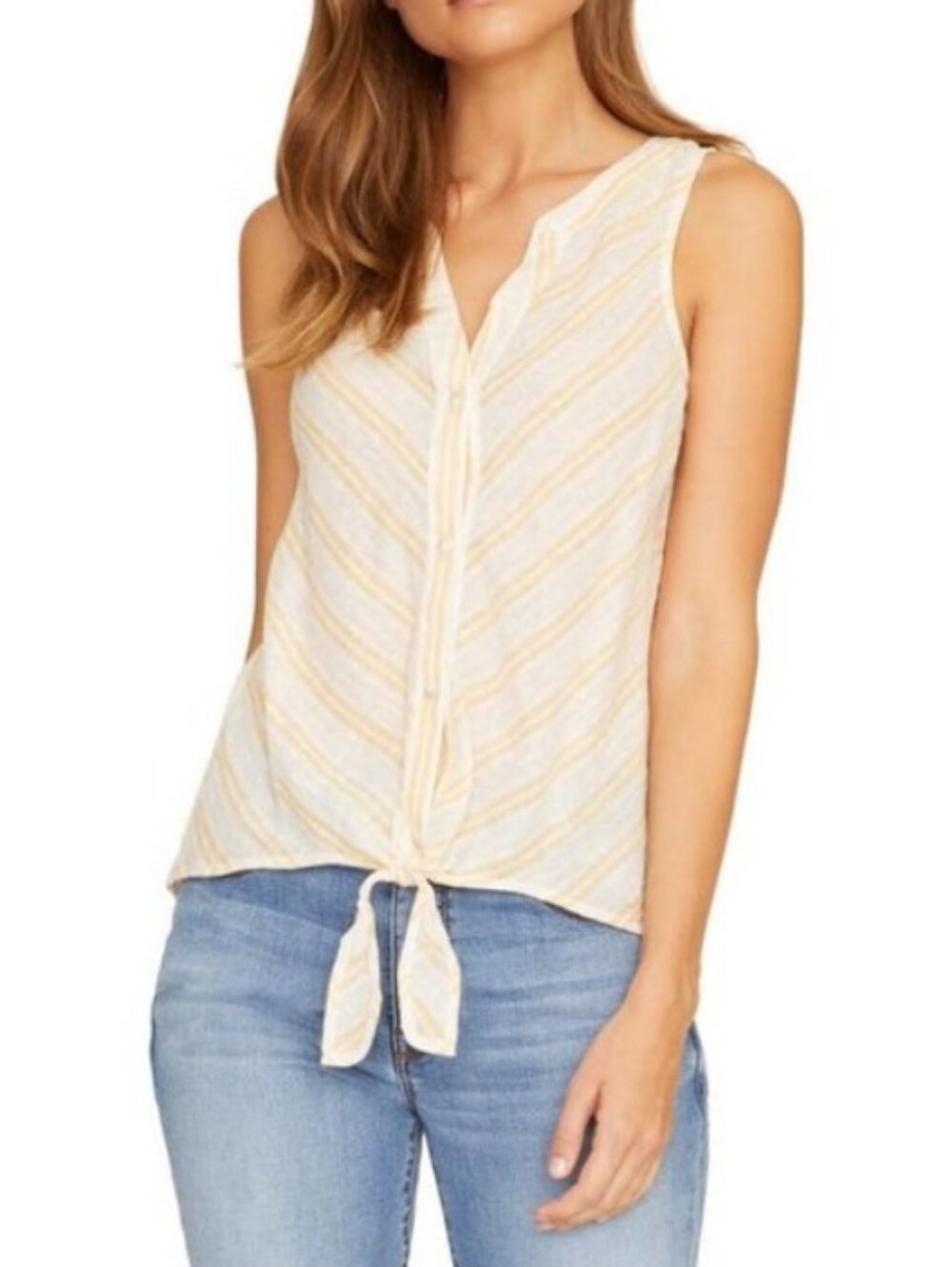 Sanctuary Tie Front Linen Blend Sleeveless Top Stripe